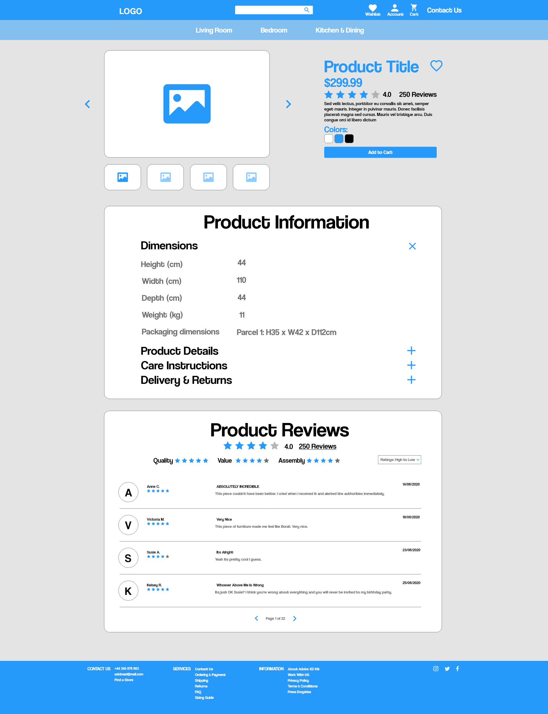 Mid-Fi Product Details Page Wireframe